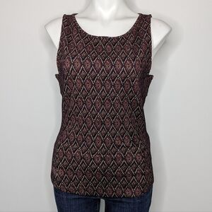 Free People maroon diamond pattern lace up keyhole back tank top L